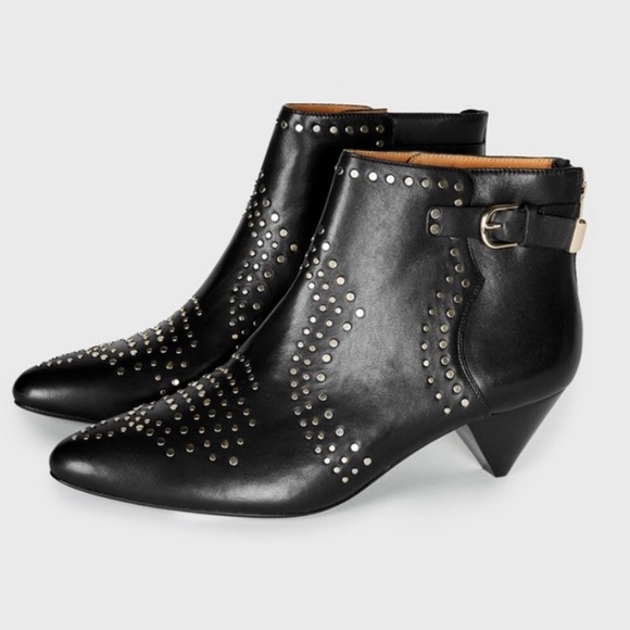 JOIE Bickson 36.5 Leather Black Studded Ankle Boots Buckle - Picture 1 of 13